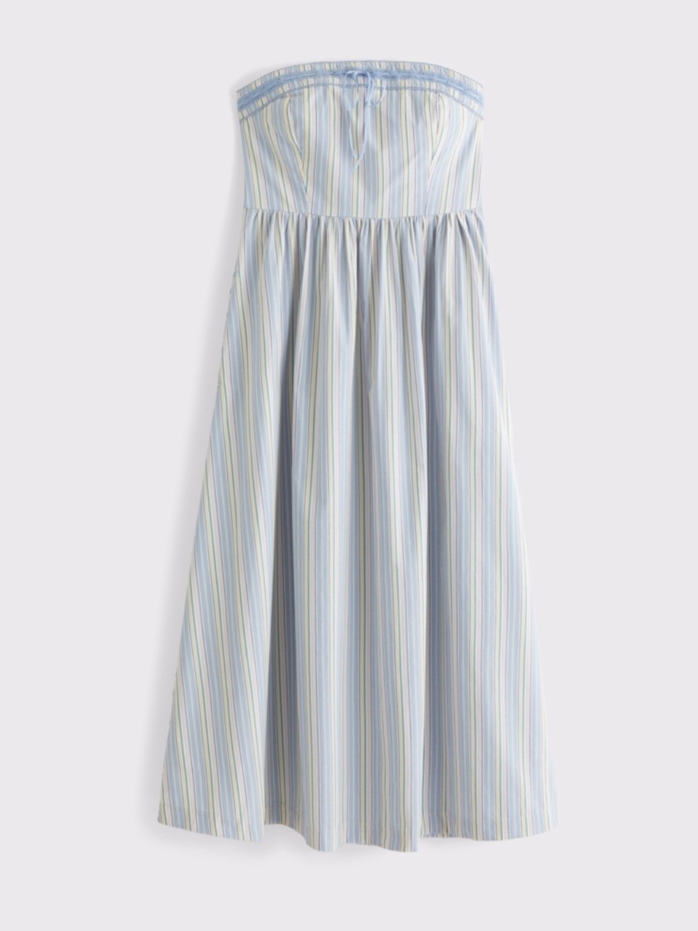 Abercrombie & Fitch Strapless Pastel Blue Multi-Stripe Midi Dress